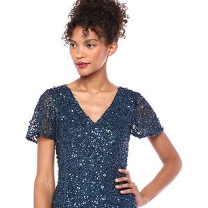 Deep Blue Beaded Flare Sleeve Gown